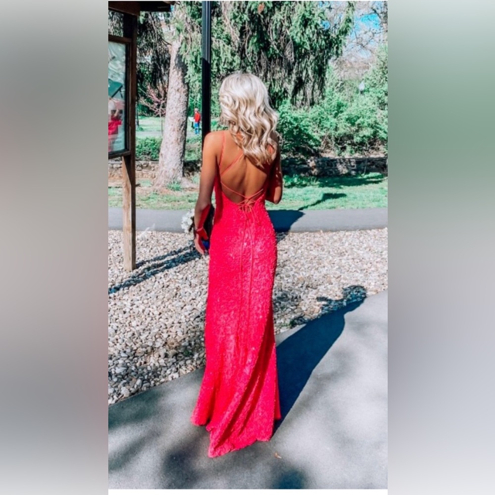 Hot pink sherri hill Sequin prom Dress